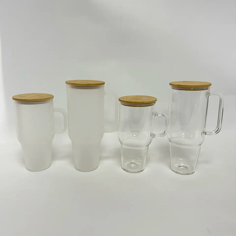 40oz Sublimation Glass Tumbler with Handle & Bamboo Lid Wholesale