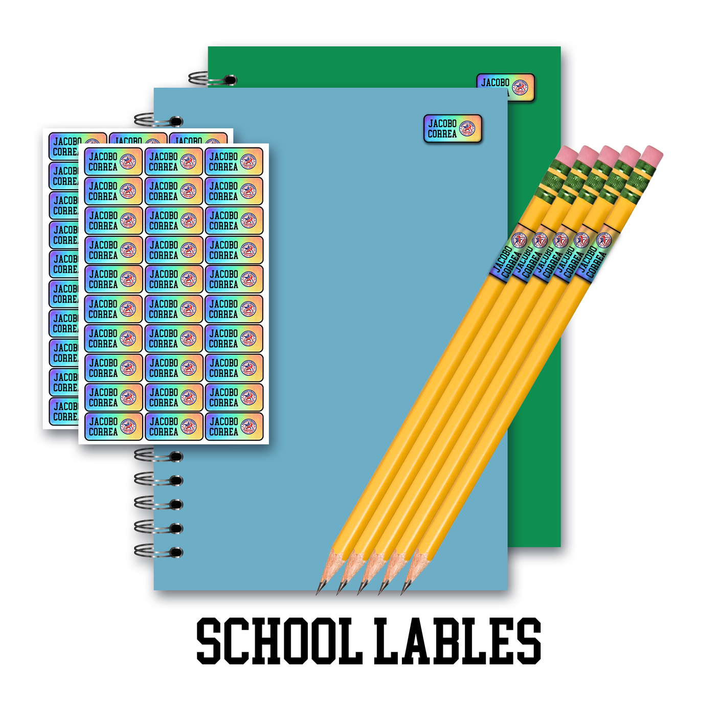 Custom Iridescent School Labels