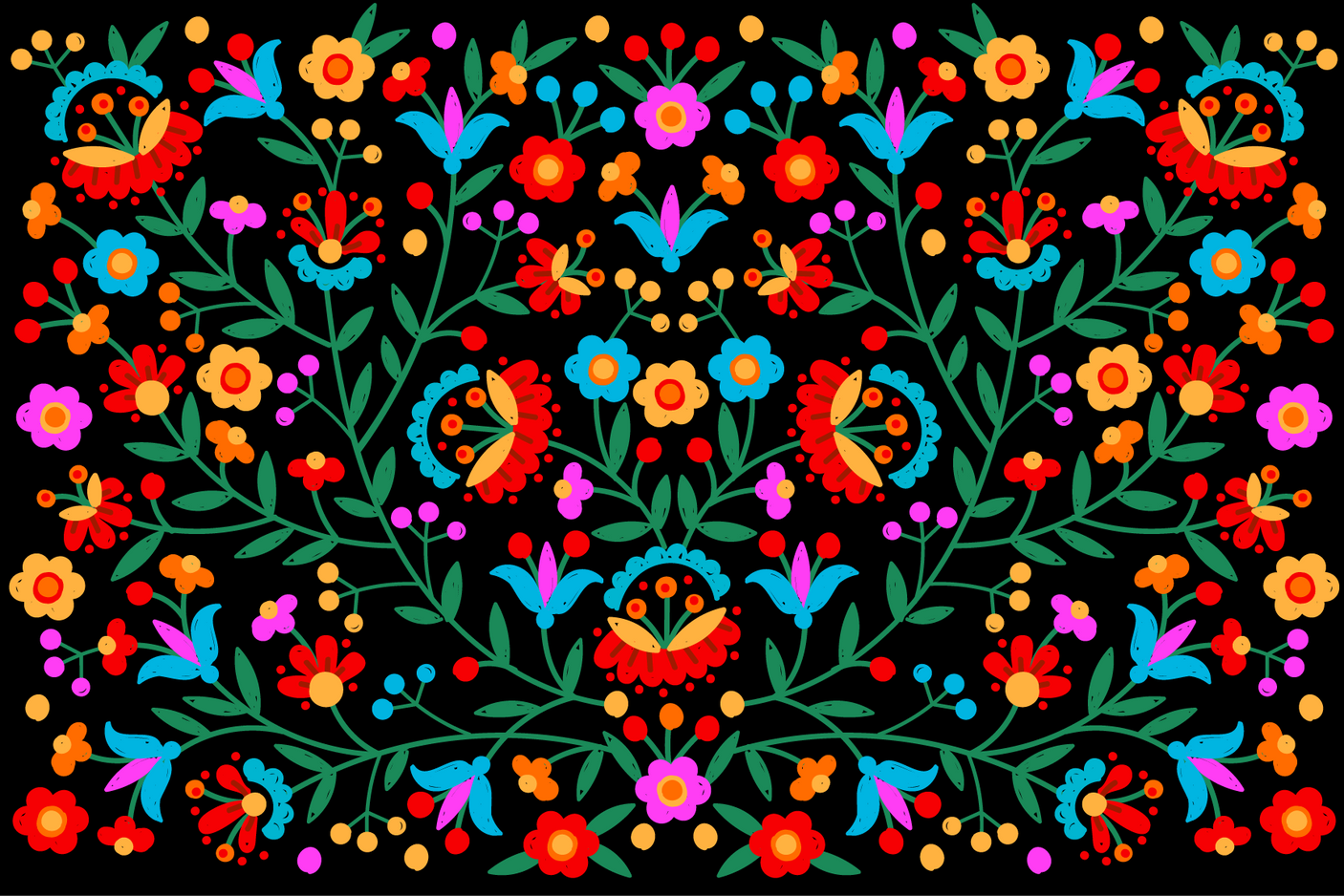 Mexican Embroidery Floral 12x18