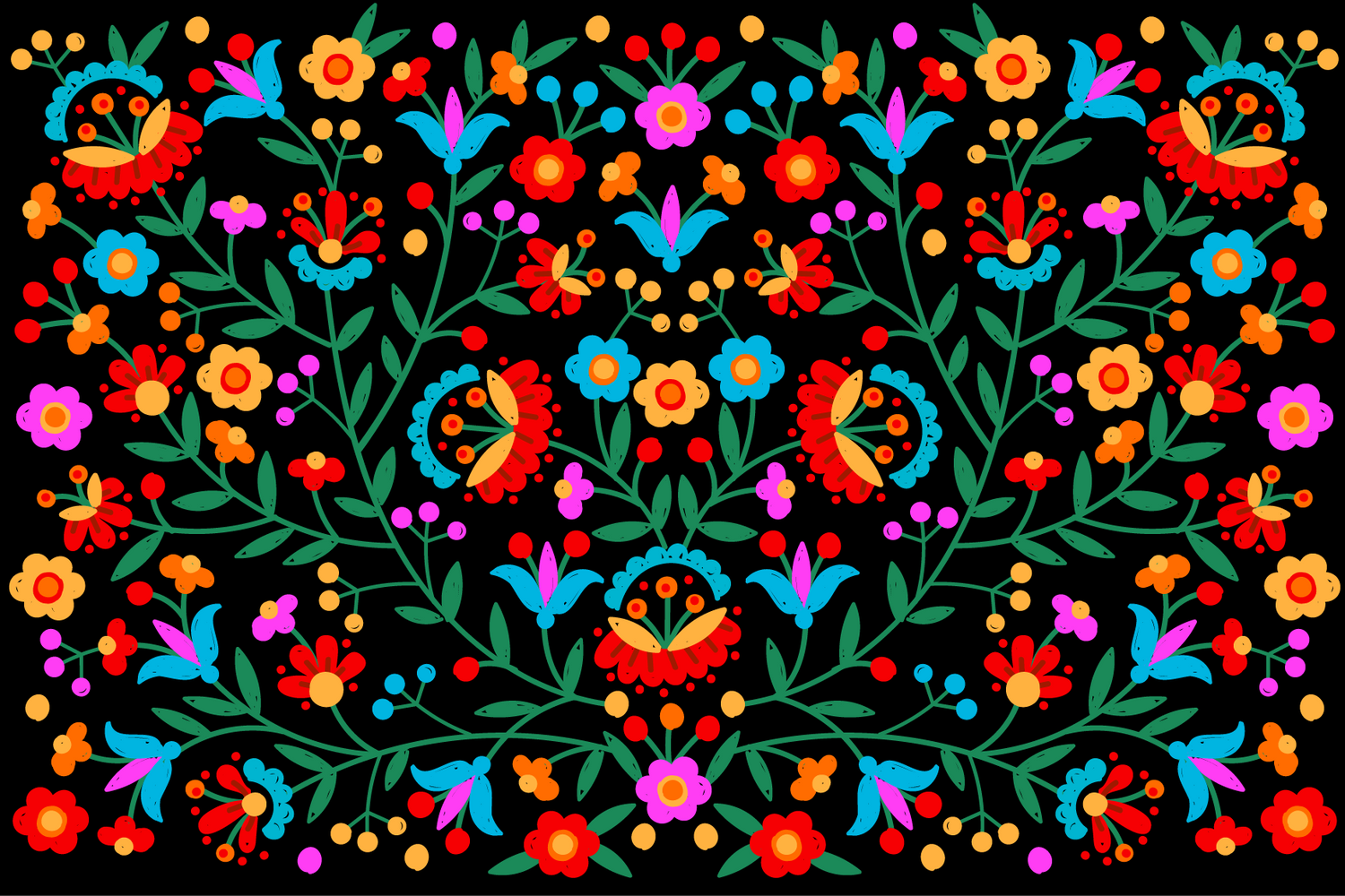 Mexican Embroidery Floral 12x18