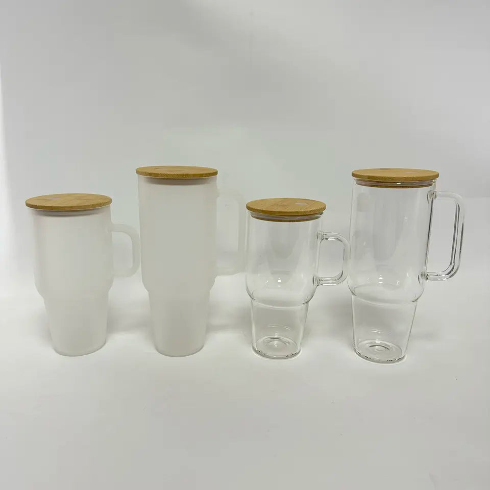 Sublimation Glass Tumbler with bamboo lid and handle