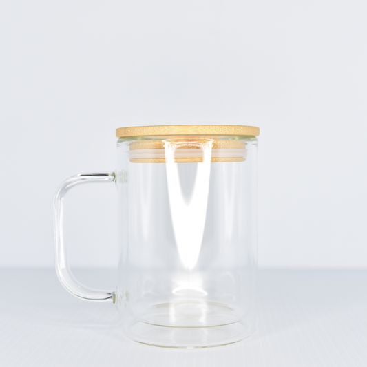 Square Glass Cup with Lid Straw Handle – HTVMAX