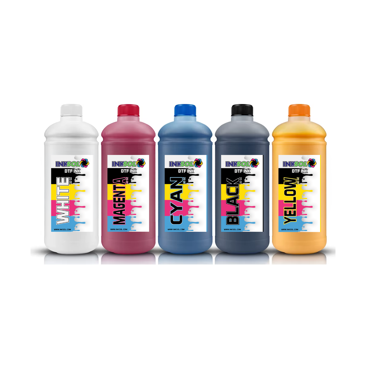InkSol™ DTF Ink – 5 Pack (CMYKW) | High Performance Direct to Film Ink Set